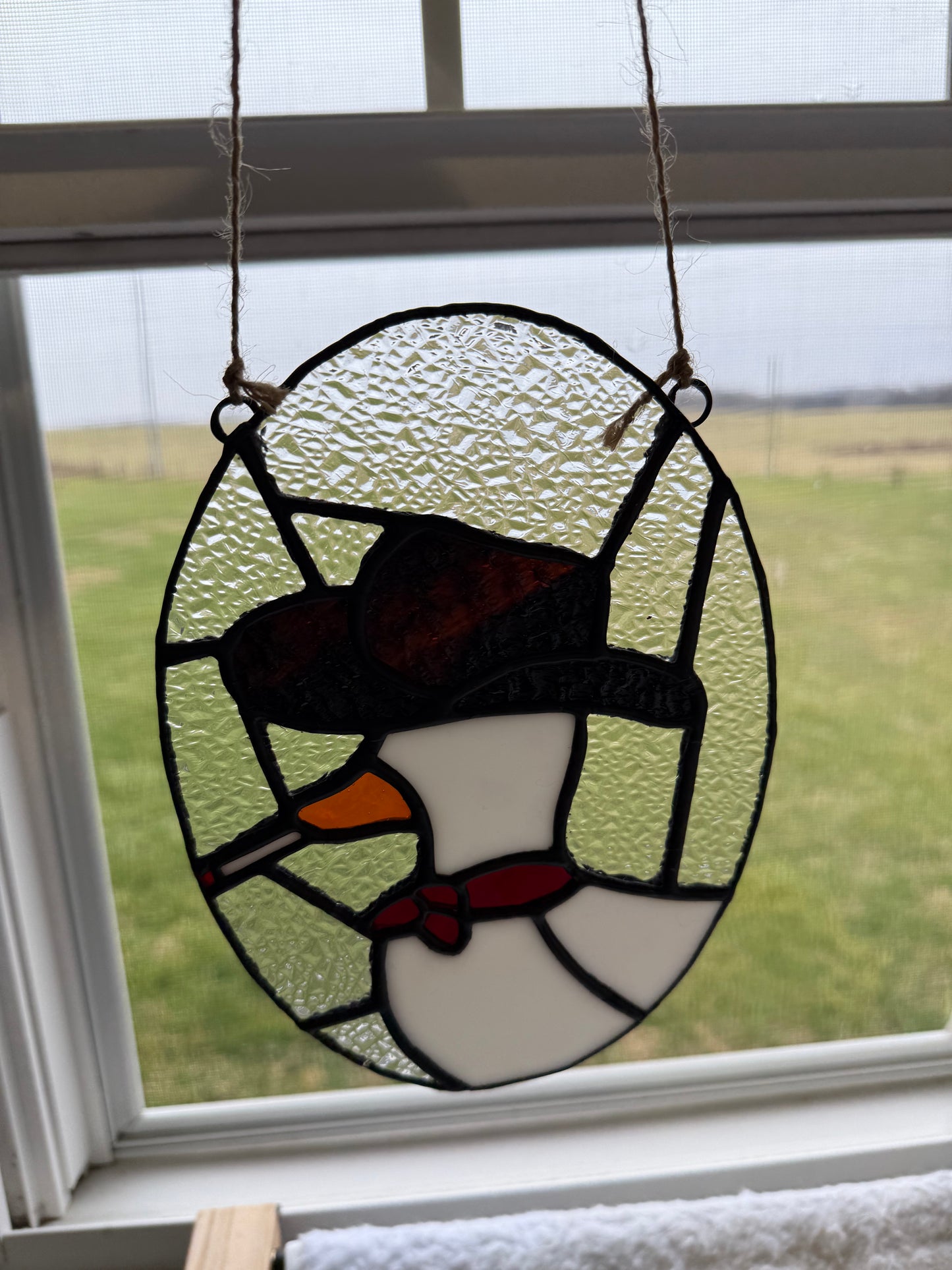 Western Smoking Cowboy Goose Stained Glass Suncatcher