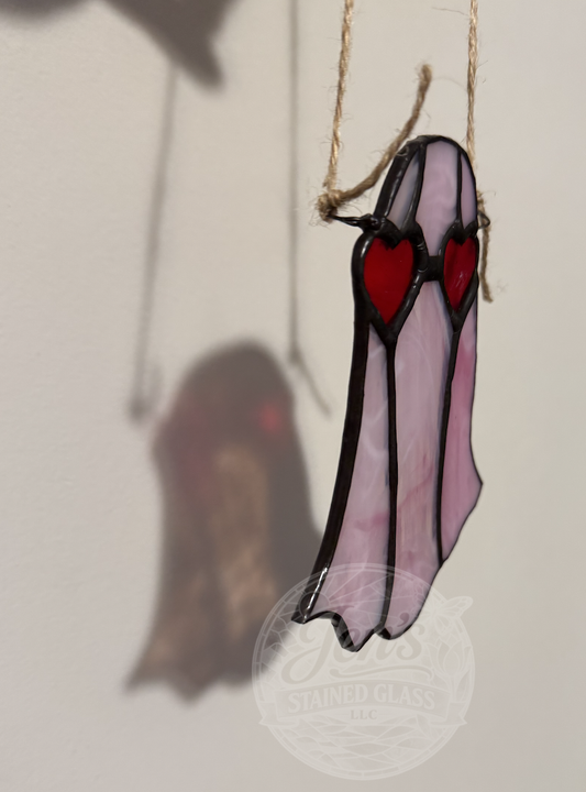 Boo My Valentine Pink Ghost Stained Glass Artwork