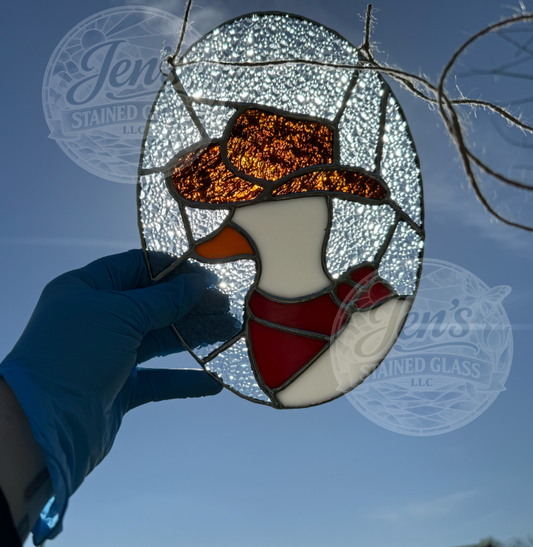Cowboy Duck Stained Glass Suncatcher With Red Bandana Old West