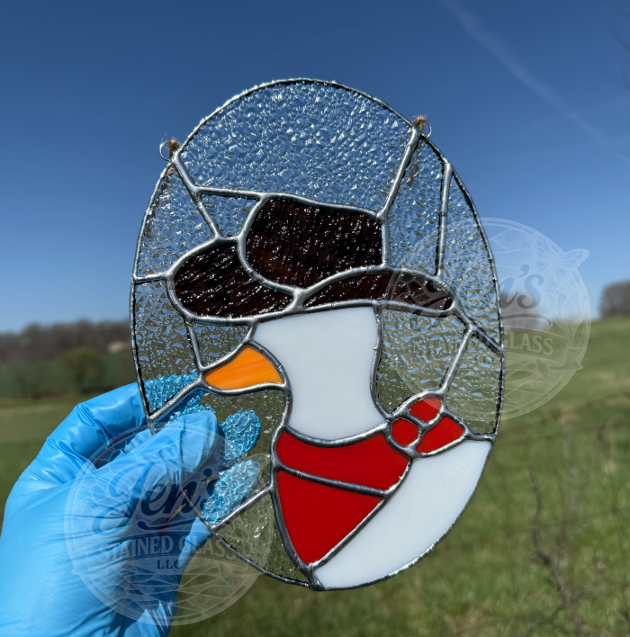 Cowboy Duck Stained Glass Suncatcher With Red Bandana Old West