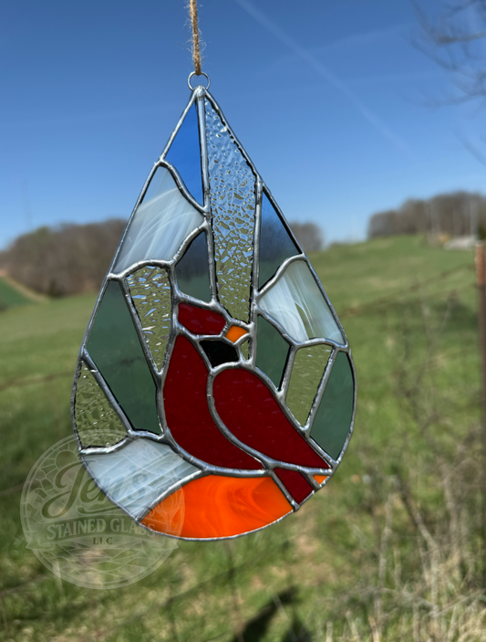 Heavenly Cardinal Stained Glass Blue and Clear Rays