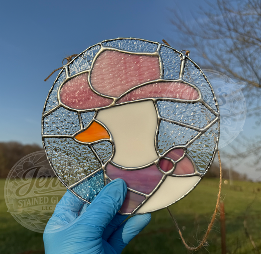 Cowgirl Duck Stained Glass Suncatcher Pink Western Hat and Bandana