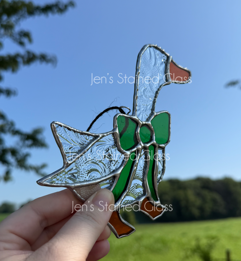 Clear Country Goose With Deep Green Ribbon