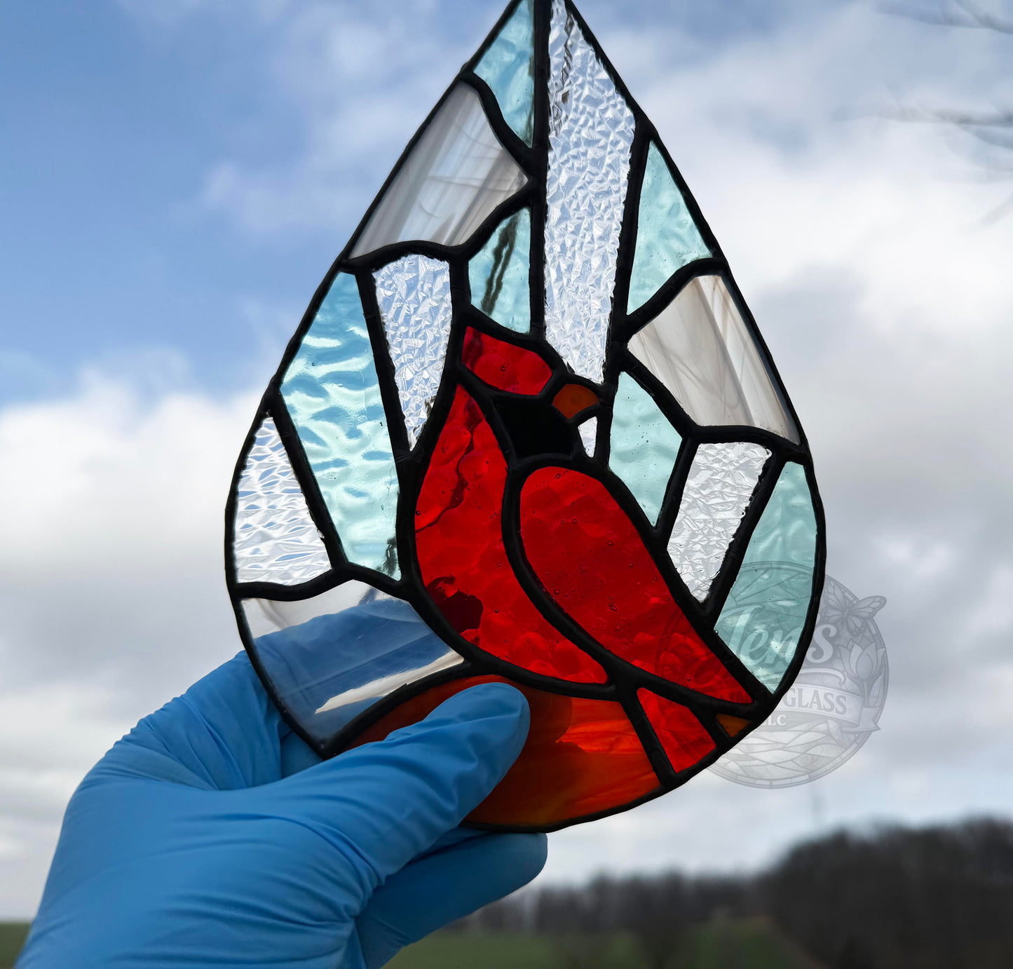 Light Blue Cardinal From Heaven Stained Glass Ligthcatcher
