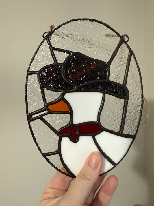 Western Smoking Cowboy Goose Stained Glass Suncatcher