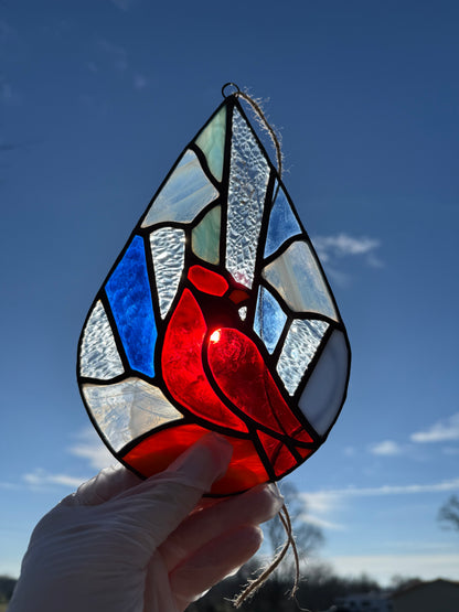 Shades of Blue Cardinal From Heaven Stained Glass Suncatcher