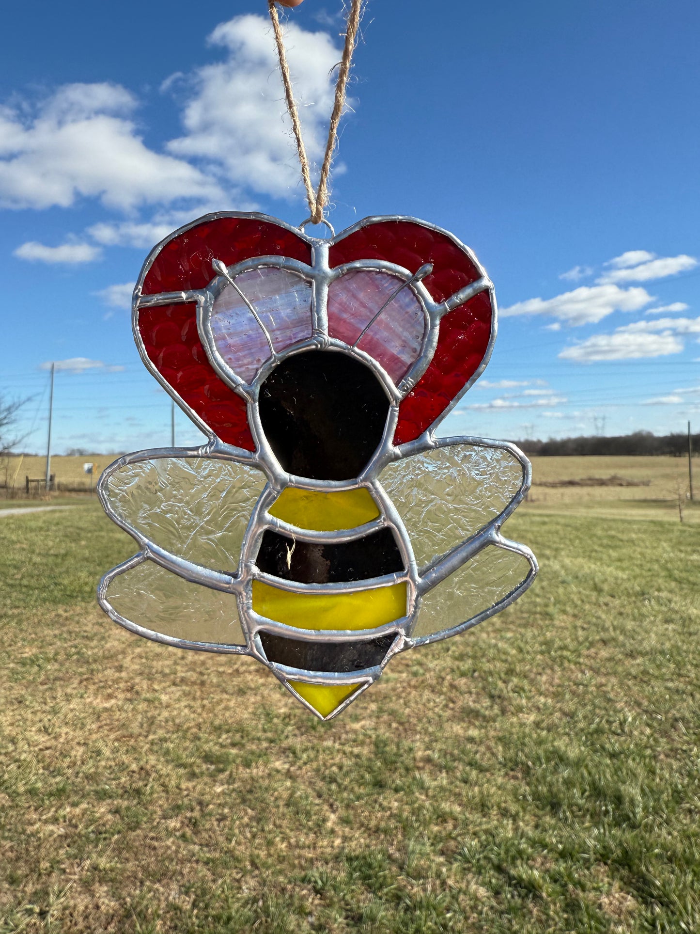 Bee Mine Valentine Stained Glass Suncatcher