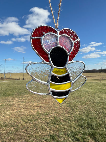 Bee Mine Valentine Stained Glass Suncatcher
