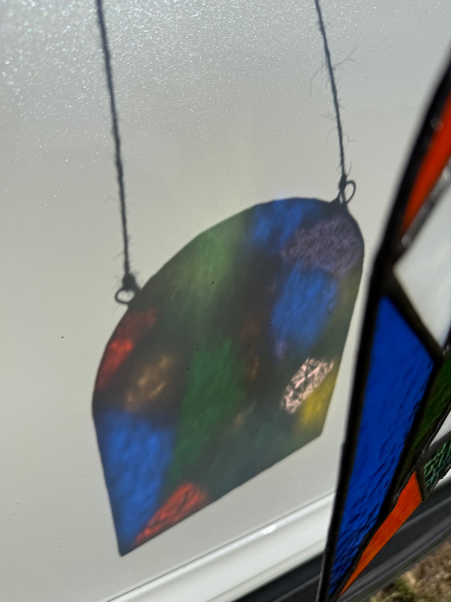 Cat Chasing Bat Stained Glass Original Artwork by Jen's Stained Glass