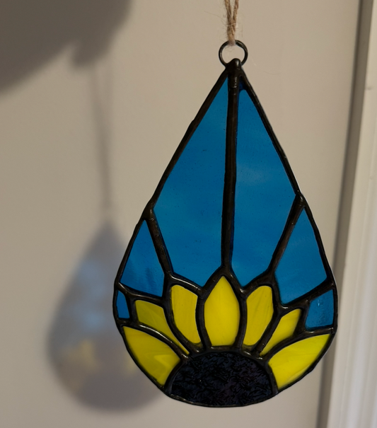 Blue Sunflower Teardrop Style Stained Glass Suncatcher