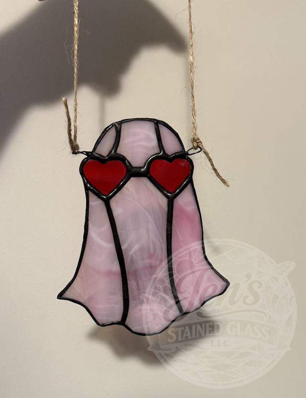 Boo My Valentine Pink Ghost Stained Glass Artwork