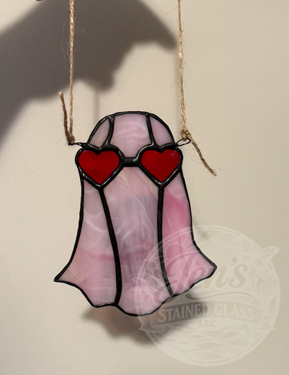 Boo My Valentine Pink Ghost Stained Glass Artwork