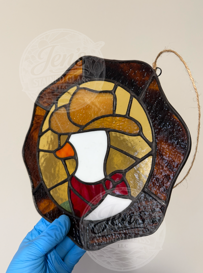 Wavy Designed Tan and Brown Cowboy Duck Stained Glass Suncatcher