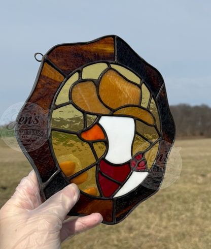 Wavy Designed Tan and Brown Cowboy Duck Stained Glass Suncatcher