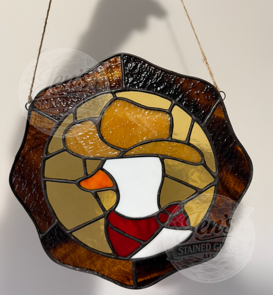 Wavy Designed Tan and Brown Cowboy Duck Stained Glass Suncatcher