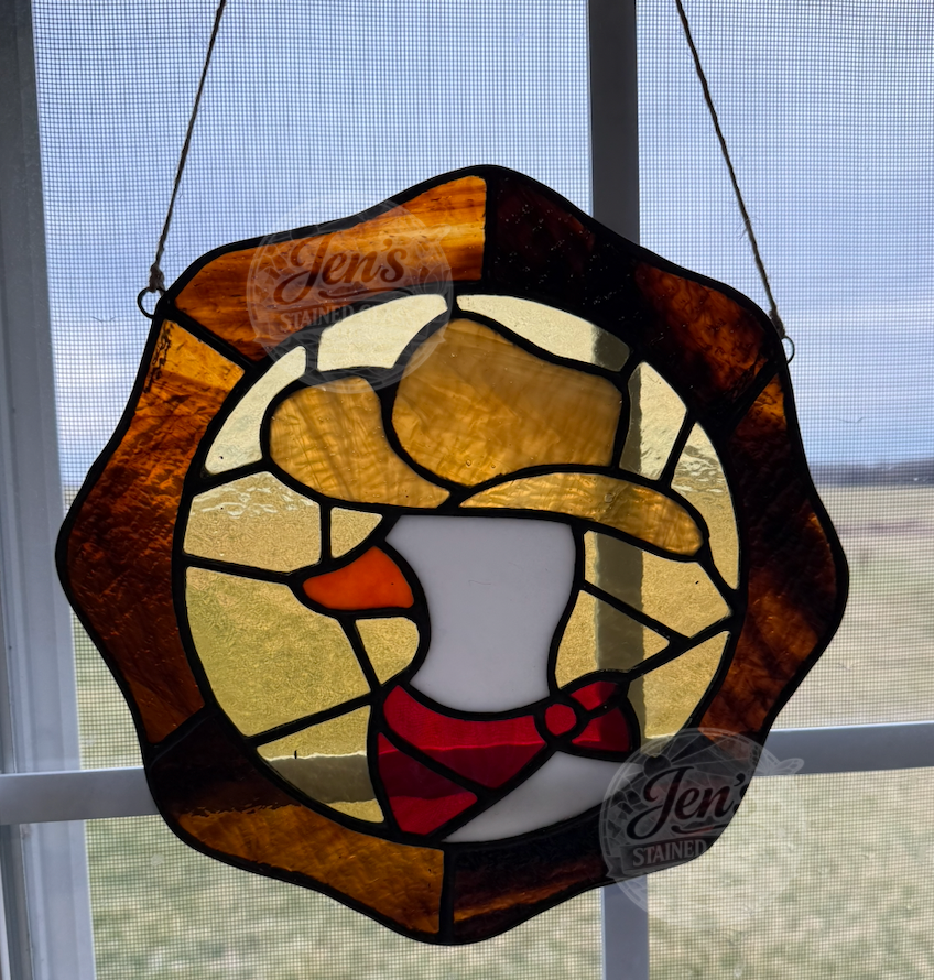 Wavy Designed Tan and Brown Cowboy Duck Stained Glass Suncatcher