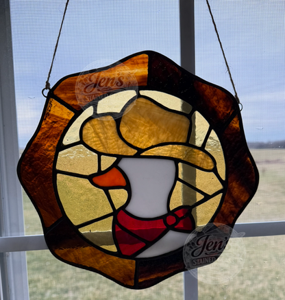 Wavy Designed Tan and Brown Cowboy Duck Stained Glass Suncatcher