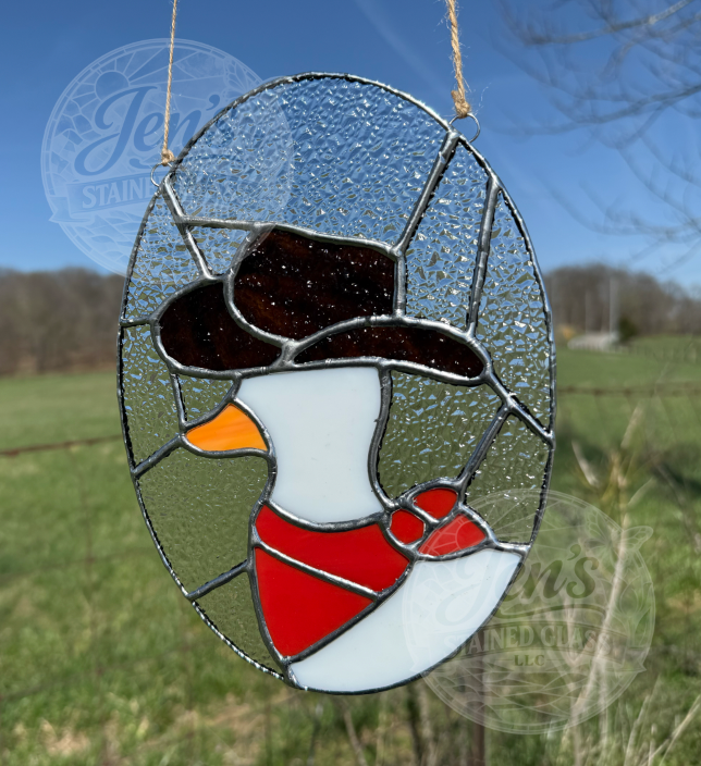 Cowboy Duck Stained Glass Suncatcher With Red Bandana Old West