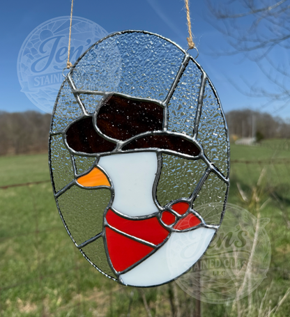 Cowboy Duck Stained Glass Suncatcher With Red Bandana Old West