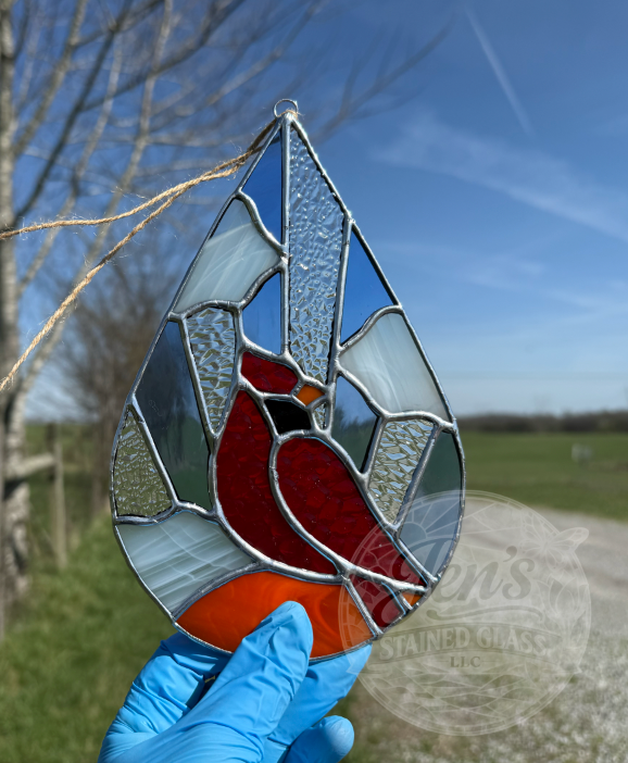 Heavenly Cardinal Stained Glass Blue and Clear Rays