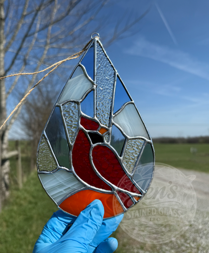 Heavenly Cardinal Stained Glass Blue and Clear Rays