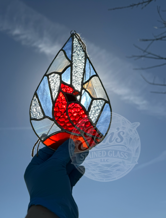 Heavenly Cardinal Stained Glass Blue and Clear Rays