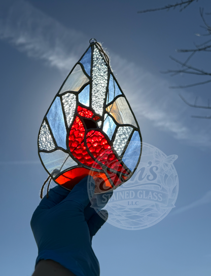 Heavenly Cardinal Stained Glass Blue and Clear Rays
