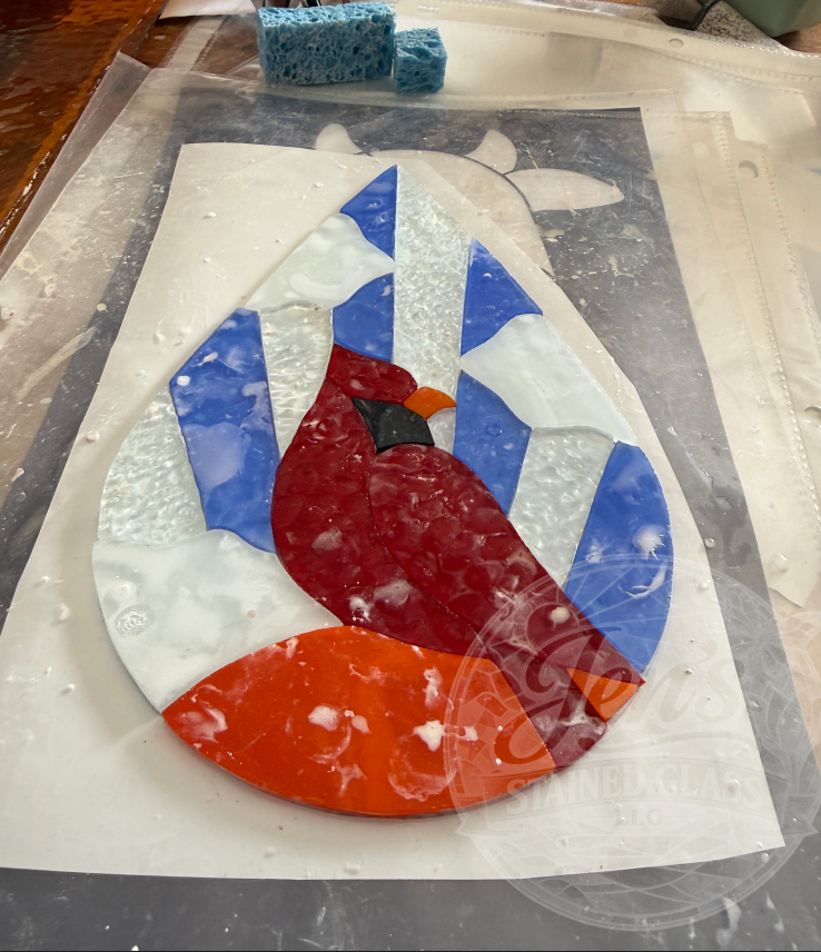 Heavenly Cardinal Stained Glass Blue and Clear Rays