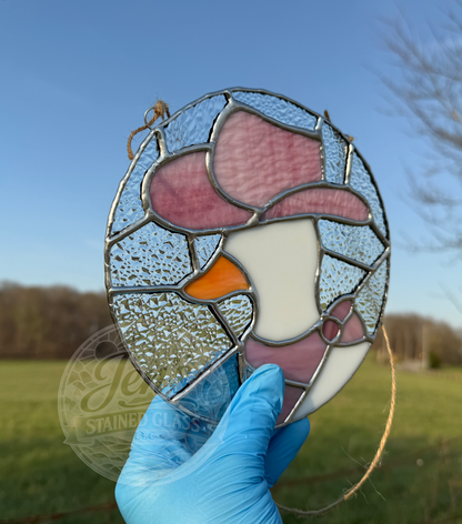 Cowgirl Duck Stained Glass Suncatcher Pink Western Hat and Bandana