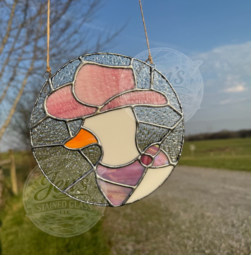 Cowgirl Duck Stained Glass Suncatcher Pink Western Hat and Bandana