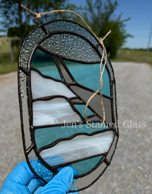 Stained Glass Airplane Wing Suncatcher Aviation Artwork