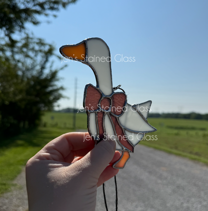 Mini Country Kitchen Goose With Purple Opaque Ribbon