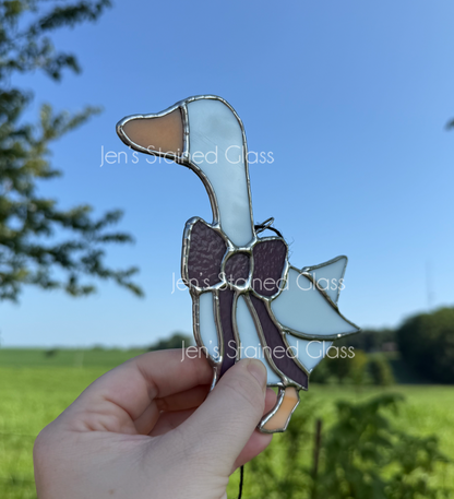 Mini Country Kitchen Goose With Purple Opaque Ribbon