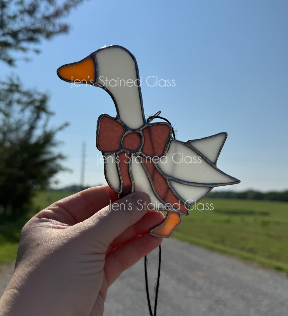 Mini Country Kitchen Goose With Purple Opaque Ribbon
