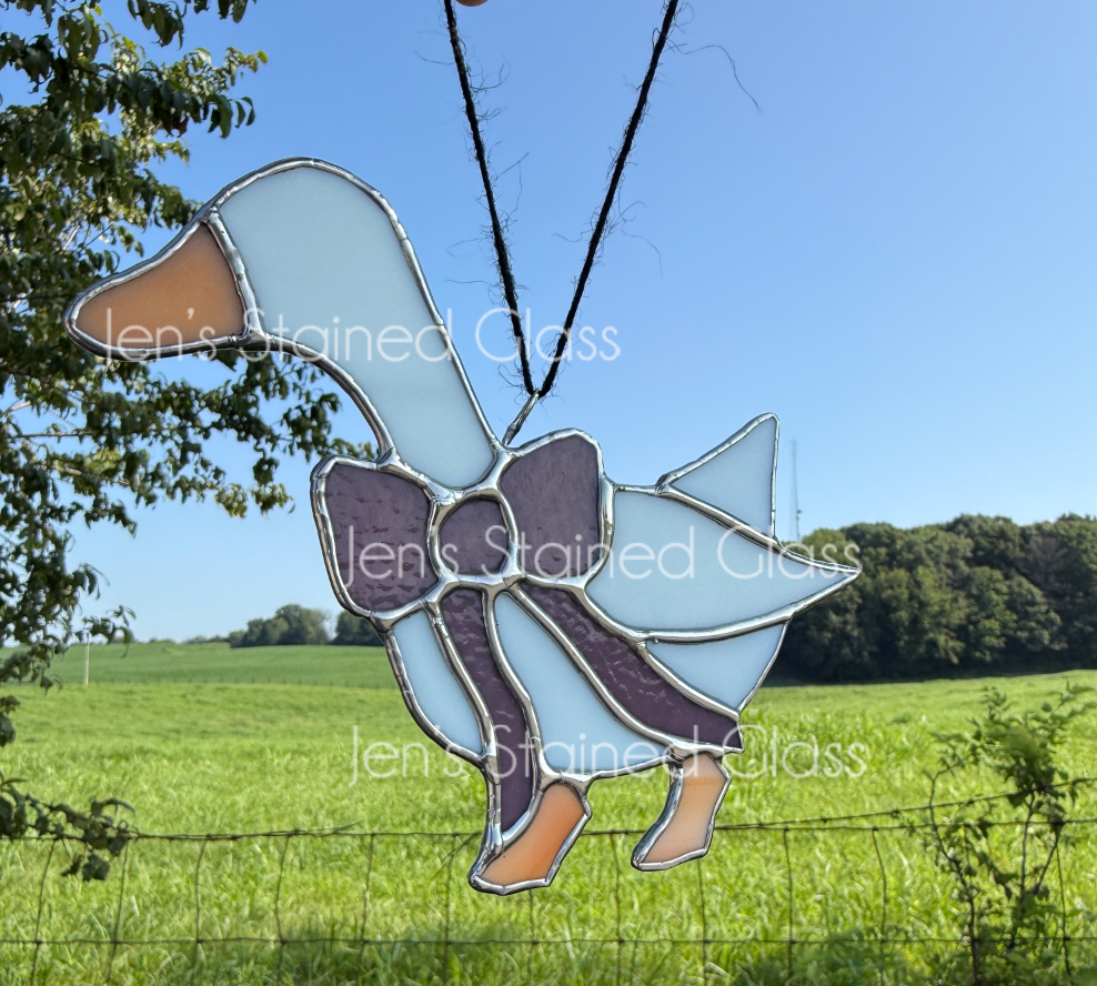 Mini Country Kitchen Goose With Purple Opaque Ribbon