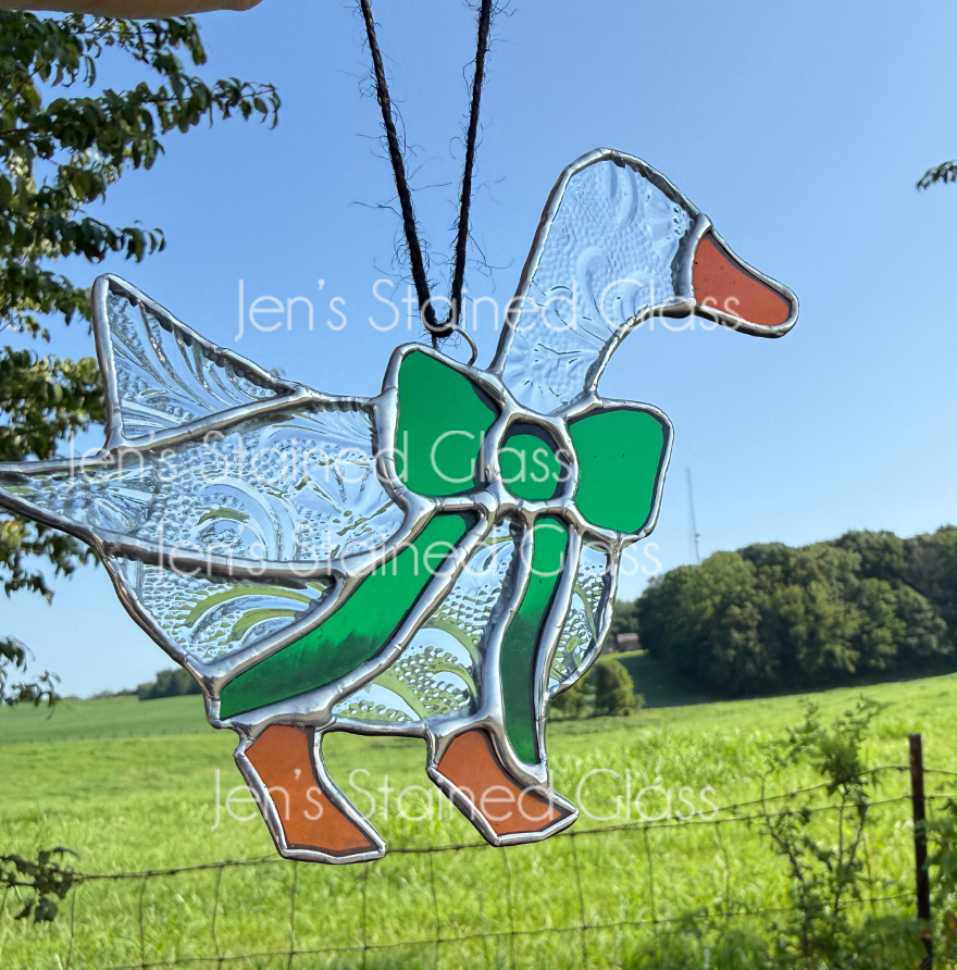 Clear Country Goose With Deep Green Ribbon