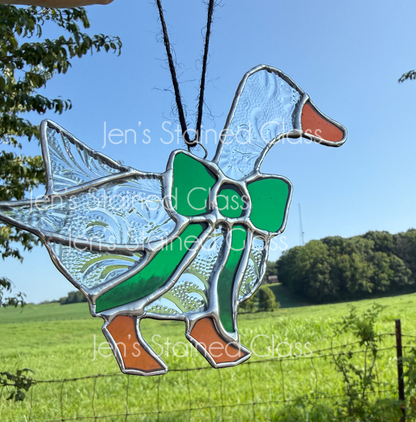 Clear Country Goose With Deep Green Ribbon