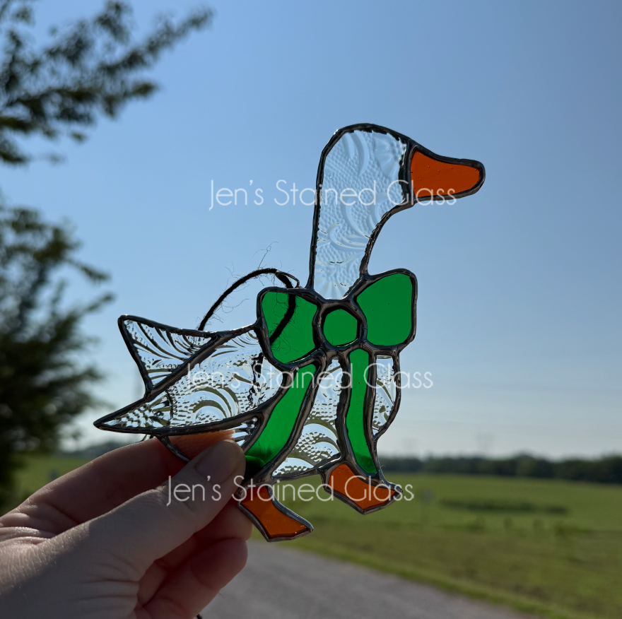 Clear Country Goose With Deep Green Ribbon