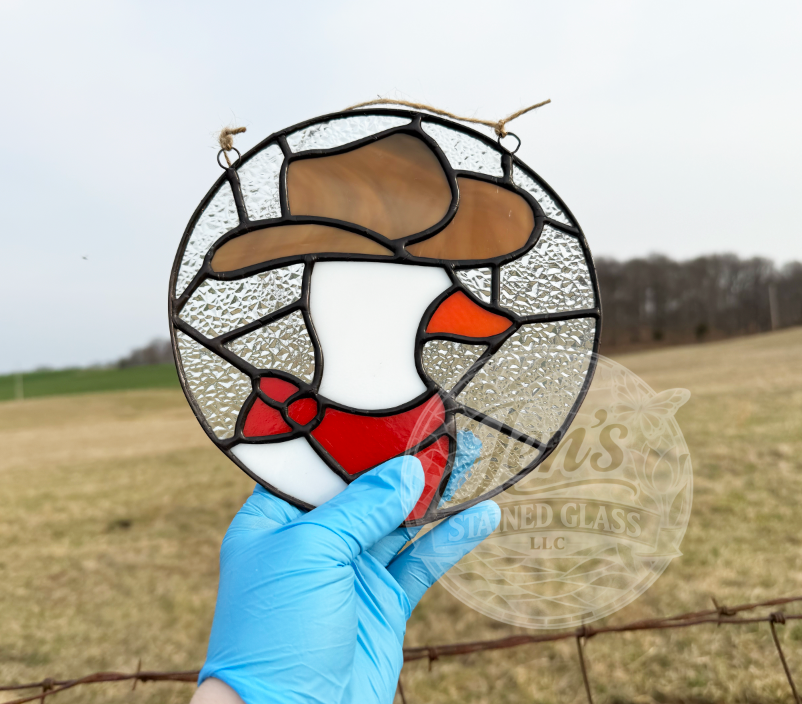 Round Cowboy Duck Stained Glass Western Bandana Themed