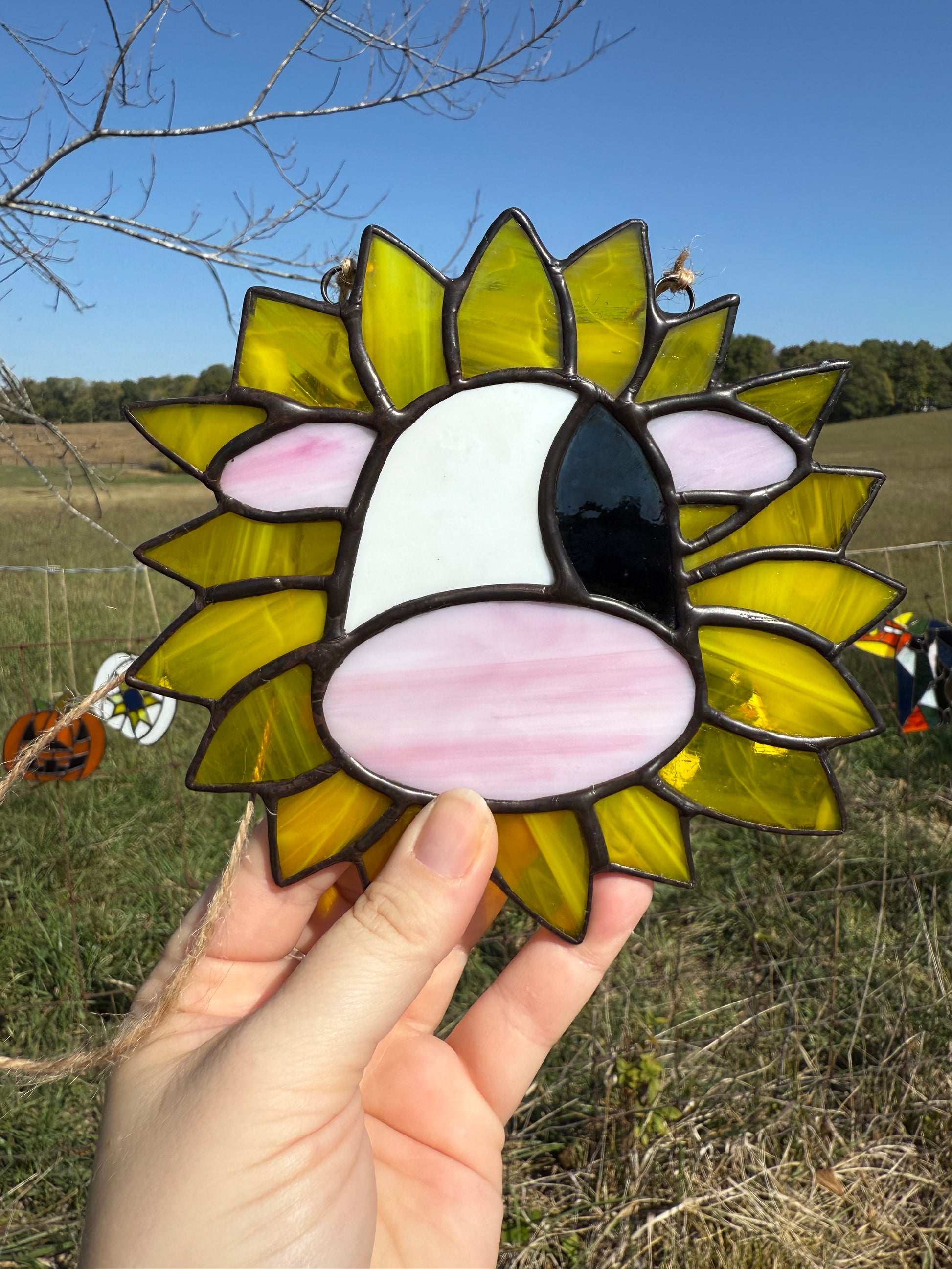 cow stained glass sunflower