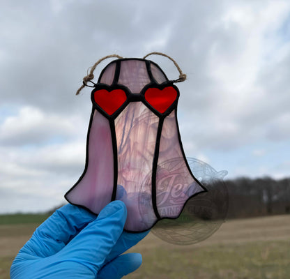 Boo My Valentine Pink Ghost Stained Glass Artwork