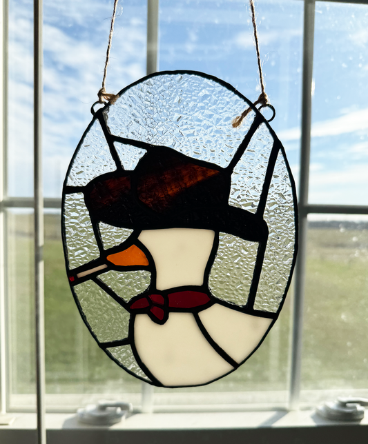 Western Smoking Cowboy Goose Stained Glass Suncatcher