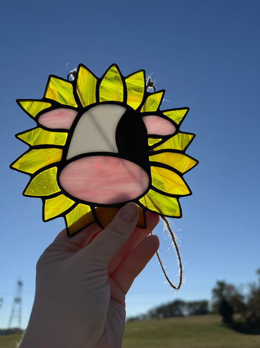stained glass cow and sunflower