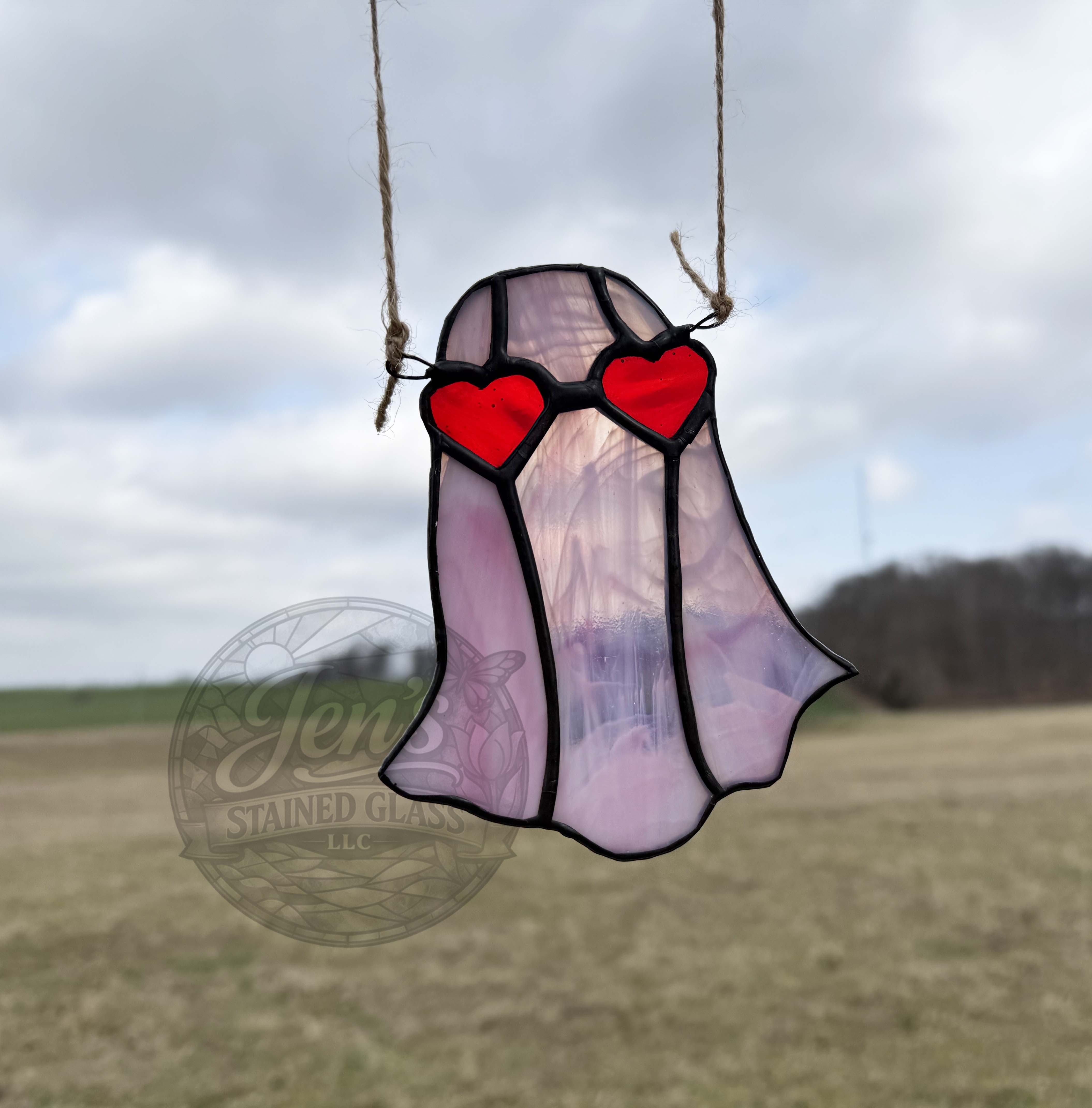 Boo My Valentine Pink Ghost Stained Glass Artwork – Jen's Stained Glass