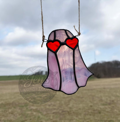 Boo My Valentine Pink Ghost Stained Glass Artwork